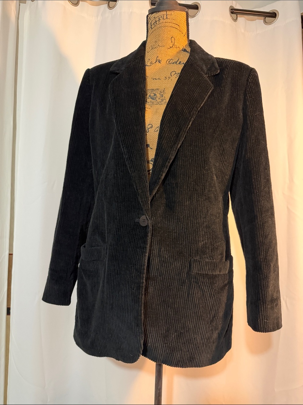 Lands' End Black Corduroy Single-Button Blazer Jacket R2